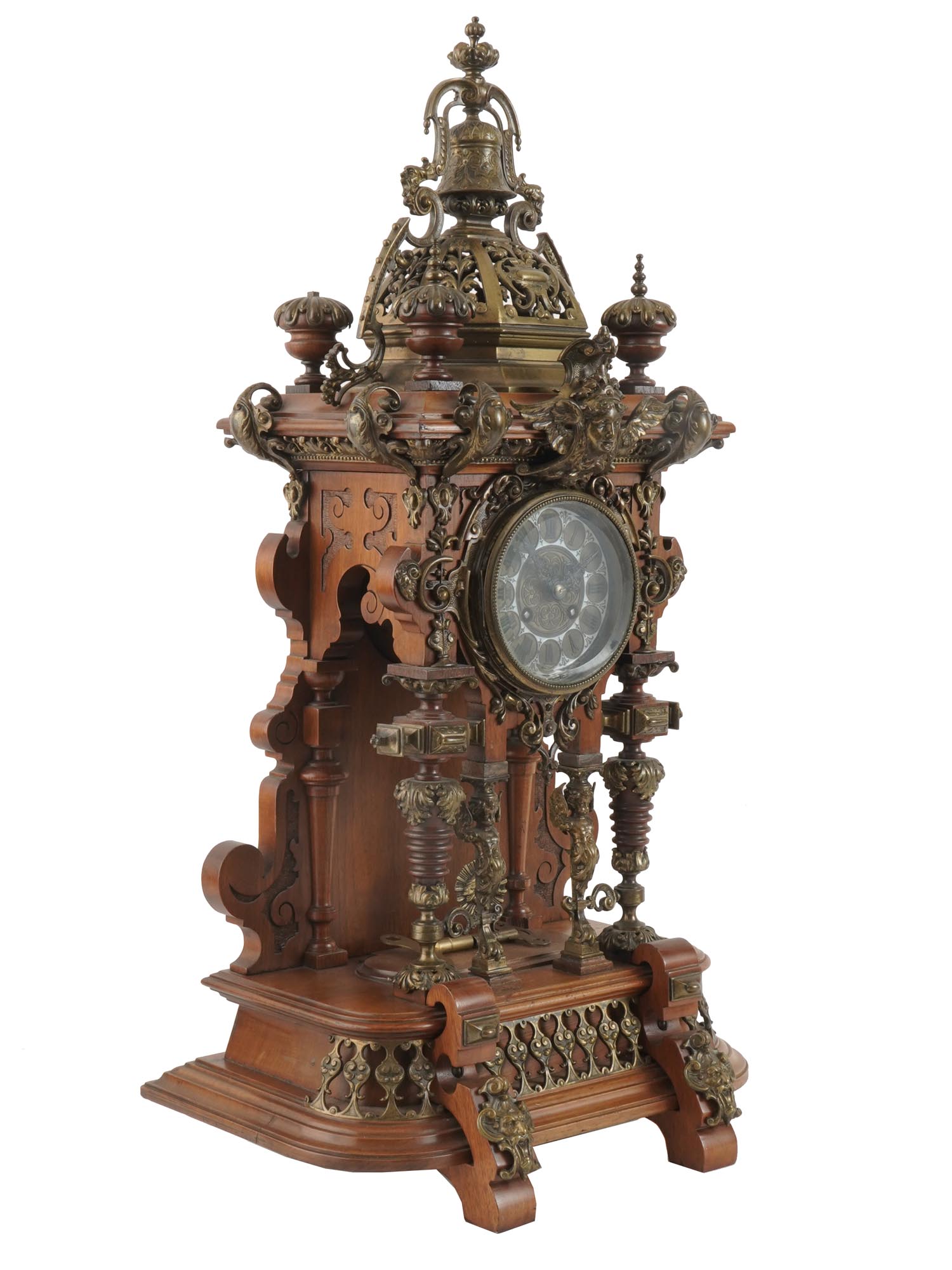 ANTIQUE 19TH C. WALNUT AND BRASS LENZKIRCH CLOCK PIC-2